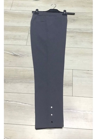 Scuba Yanlardan Cepli Önü Dikişli Paçası Çakmalı Beli Lastikli Büyük Beden Pantolon Gri