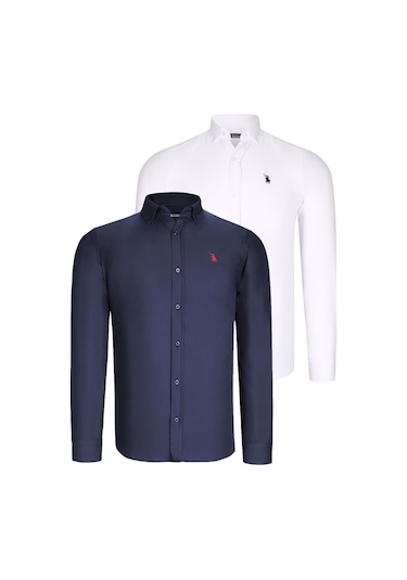 İKİLİ SET G725 DEWBERRY ERKEK GÖMLEK-BEYAZ-LACİVERT Beyaz - Lacivert