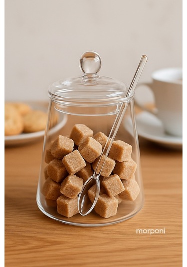 Morponi Borosilikat Cam Kaşıklı Cam Kapaklı Tuzluk & Şekerlik Kahverengi - Şeffaf