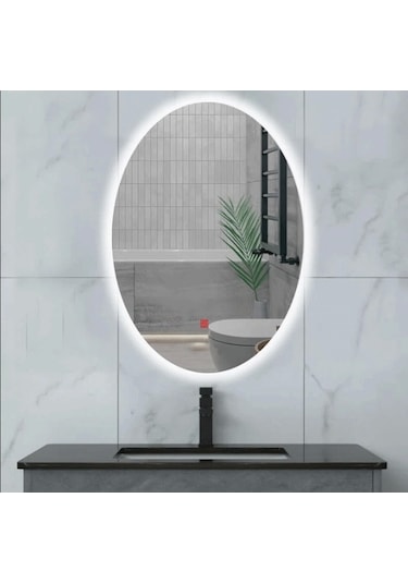60x80 H Cm Buğu Çözücülü Ledli Elips Banyo Aynası Şeffaf