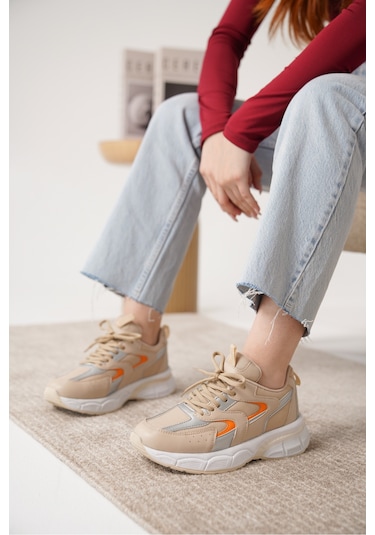 Sameto Günlük Ortopedik Kadın Sneaker Spor Ayakkabı Bej