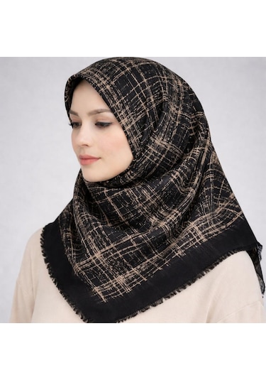 Sinem Emprime Koton Eşarp - Siyah / Karamel-06289 Kahverengi