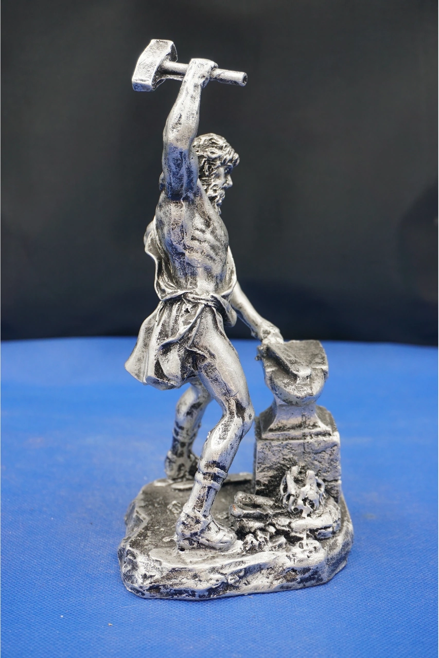 Hephaestus Ateş Tanrısı Heykel Biblo Mitolojik Heykel Özel Tasarım 22 Cm Ev Dekor Aksesuar Gümüş