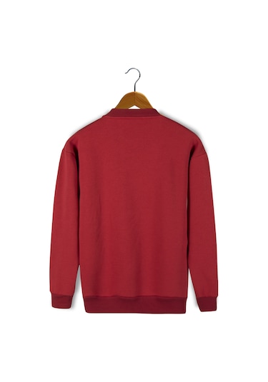 Unisex Kırmızı Oversize Kalın Üç Iplik Şardonlu Bisiklet Yaka Basic Sweatshirt Kırmızı
