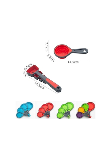Yeşil Silikon Ölçüm Kabı Ve Kaşık Seti Katlanabilir Pişirme Ölçüm Aracı Kaşık Pişirme İçin Mutfak El Sanatları Yapımı Kahve Unu Bal 4pcs