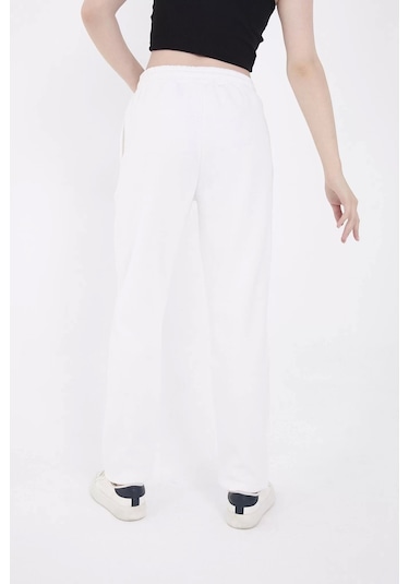 Oversize Boru Paça Baskılı Eşofman Pantolon - Beyaz Beyaz