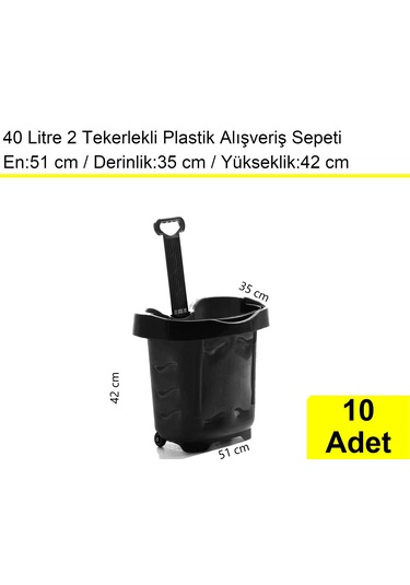 2 Tekerlek Plastik Alışveriş El Sepeti 40 Litre Siyah 10 Adet / En:51 Boy:35 Yükseklik:42 Cm
