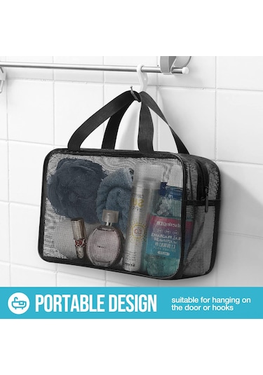Mufunye Büyük Boy Siyah Taşınabilir Duş Ve Spor Gereçleri Çantası - Kişisel Bakım, Yurt Odası, Spor Salonu İçin Organizasyon Çözümü Siyah