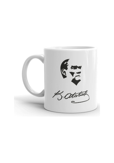 Mustafa Kemal Atatürk Silüet Ve Imza Beyaz Kupa Bardak