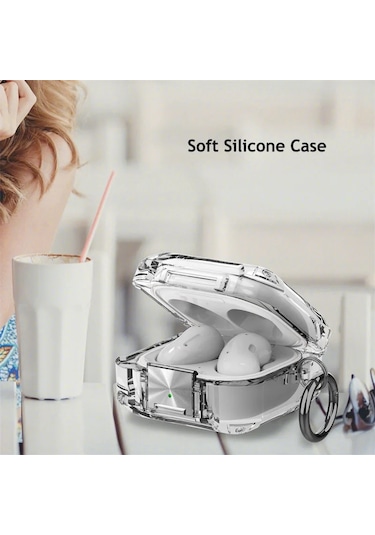 Samsung Galaxy Buds Core Uyumlu Transparan Tank Kılıf +kanca 1.kalite Pembe