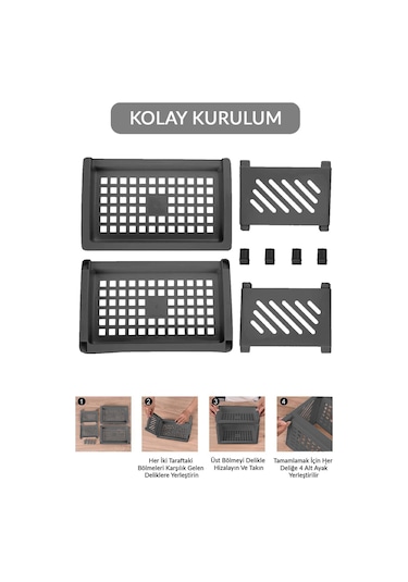 2 Katlı Mutfak Tezgah Üstü Rafı Çok Amaçlı Dolap Baharatlık Düzenleme Organizeri Antrasit