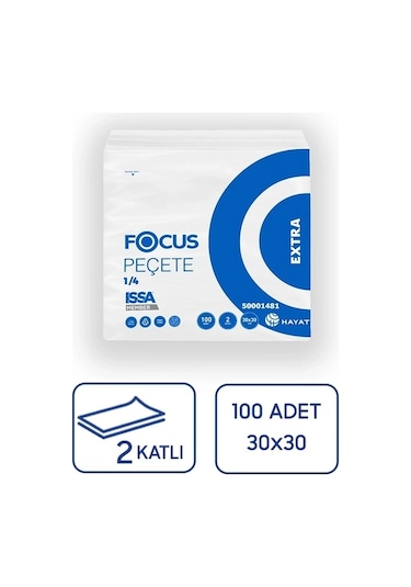 Focus Extra Kare Servis Peçetesi 30x30 Cm 100'lü 24 Paket