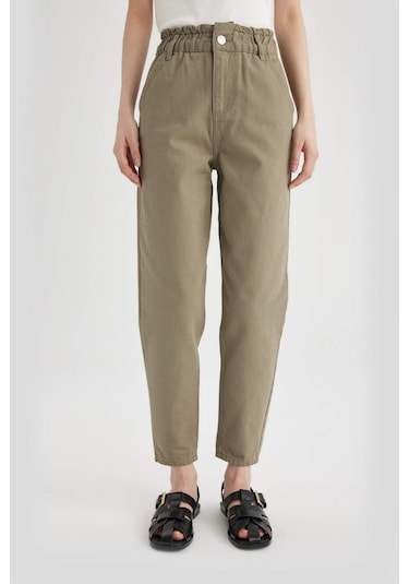 DeFacto Paperbag Gabardin Kumaş Pantolon Yüksek Bel Cepli Basic Düz Standart Paça S2790AZ24SMKH419
