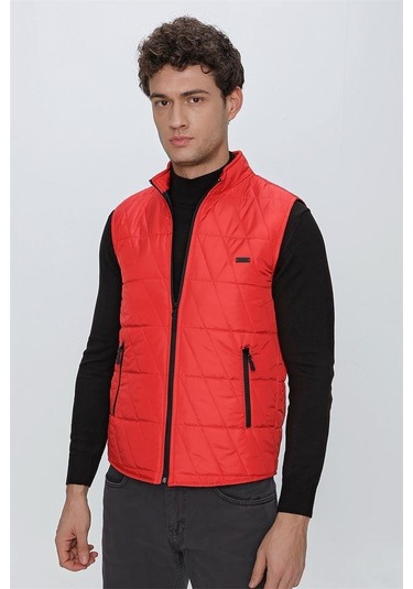 Açık Kırmızı Dik Yaka Kapitone Casual Şişme Yelek 1009225153-Açık Kırmızı