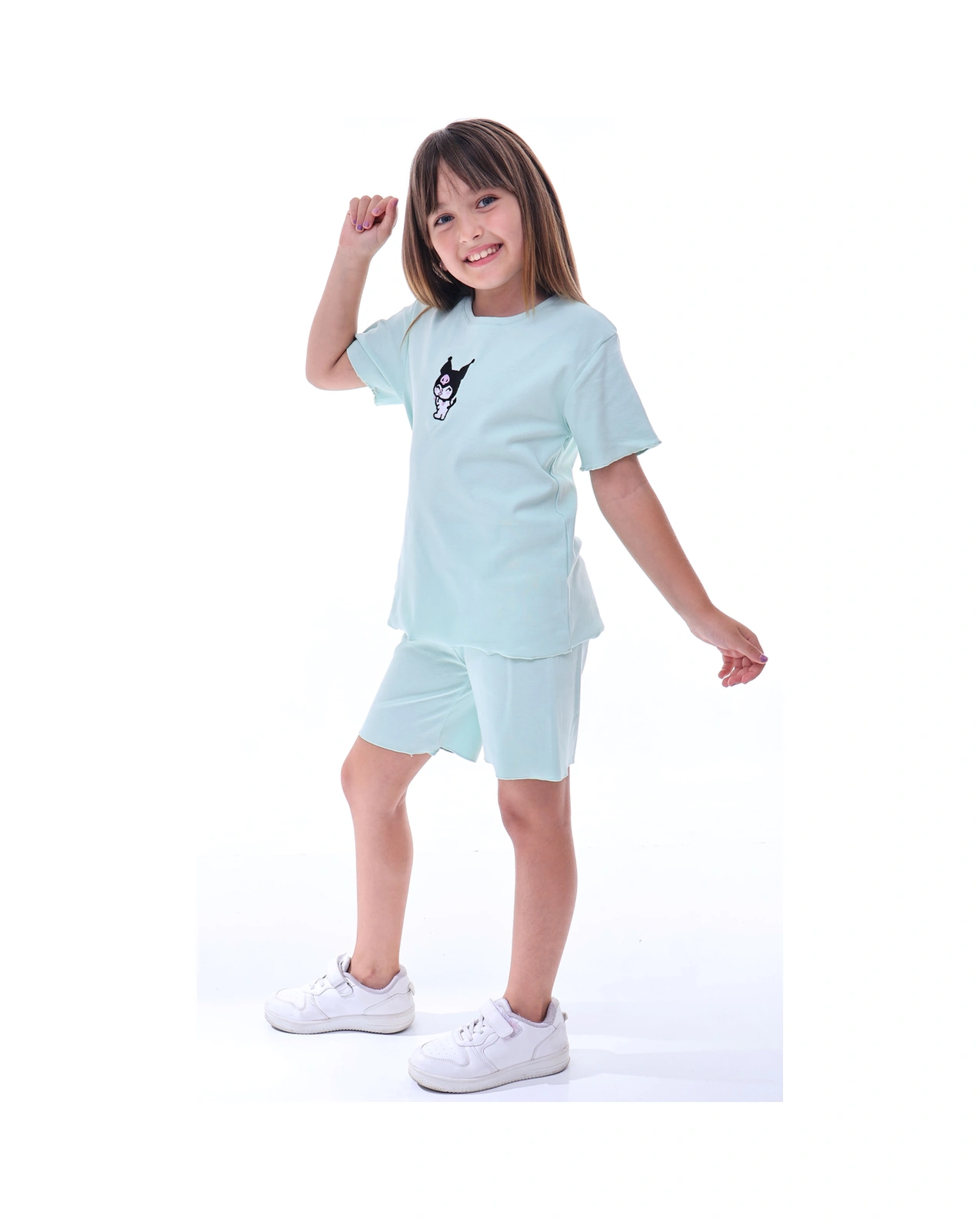 Ribana Beybi Overlok Detaylı Kuromi Nakışlı Alt-üst Takım Su Yeşili