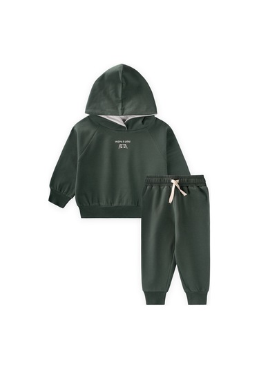 Cigit Kapşonlu Sweatshirt Takım 1-5 Yaş Haki Yeşil Haki Yeşil