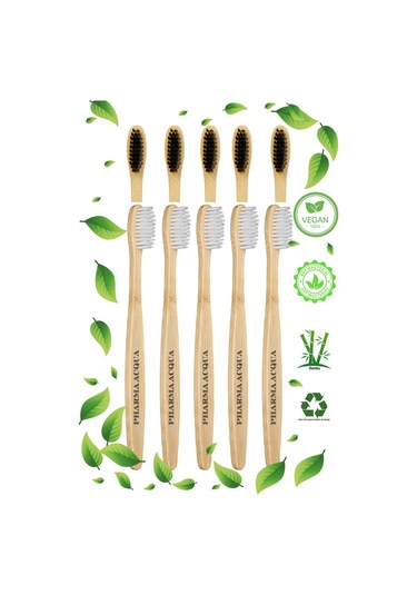 Pharma Acqua 10 Lu Set -5 Adet Beyaz 5 Adet Siyah Bambu Diş Fırçası