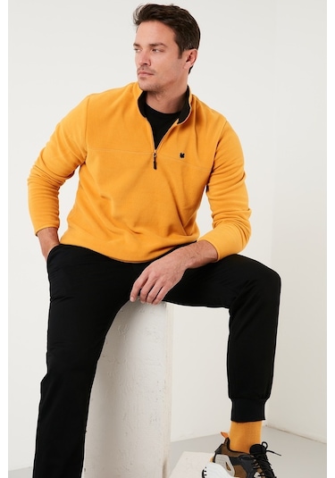 Buratti Slim Fit Anti-Pilling Tüylenme Yapmayan Bato Yaka Kışlık Şardonlu Erkek Polar 5906001 Hardal