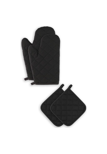 Yanmaz Ve Isıya Dayanıklı Fırın Eldiveni Ve Tutacak 2 Eldiven, 2 Tutacak Siyah