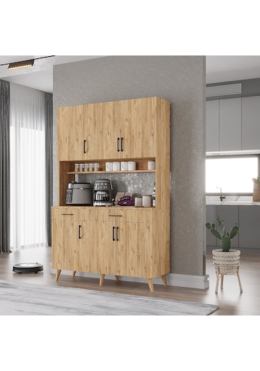 Maya Kahve Köşesi Çok Amaçlı Dolap Kiler Mutfak Dolabı Çam 105 Cm Çam