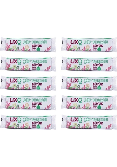 Lixo Büyük Boy Çöp Torbası 65 x 80 Cm 10 lu Rulo x 10 Paket 100 Adet Mavi