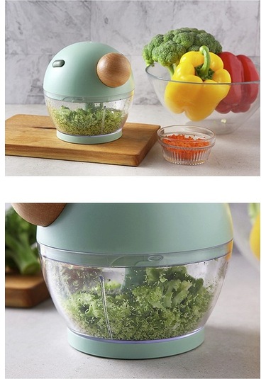 Dinosaurs Yuvarlak Burun Çok Fonksiyonlu El Çekin Sarımsak Kıyma Makinesi Üfer Yeşil05 Ahşap