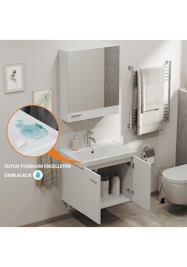 Aqua Bagno Basic Alt Dolap + Üst Dolap - Lavabo 65 Cm Beyaz S.50.02.33.04.01 Beyaz