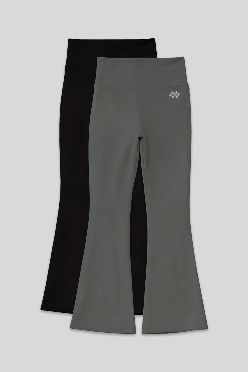 Esnek Performans İspanyol Paça 2li Paket Siyah-haki Kız Çocuk Tayt - 75193 Siyah - Haki - Koyu Bej