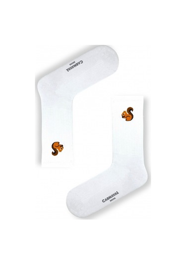 5'li Nakışlı Hayvanlar Desenli Unisex Beyaz Çorap Kutusu Beyaz