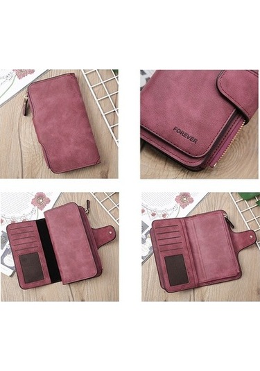 Kadın Bozuk Para Bölmeli Pu Deri Uzun Cüzdan Kahverengi B821 Kahverengi Kahverengi