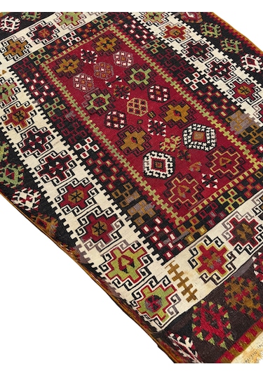 El Dokuma Antika Gömürgen Kilimi 112x150 Kök Boya %100 Yün Kilim