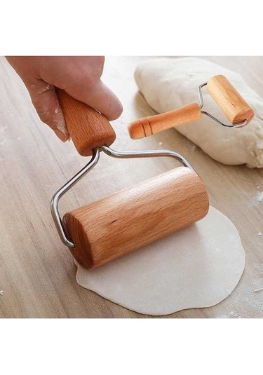 Novahub Ahşap Oklava Hamur Açma Makinesi Fondan Pizza Pişirme Aracı Paslanmaz Çelik Yuvarlatıcı 19x11.4x4cm