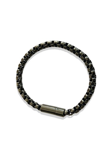 Ars164 Erkek Deri Çelik Bileklik Siyah