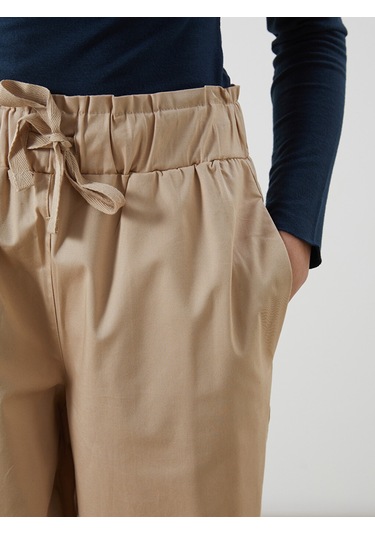 Lcw Vision Bej Beli Lastikli Düz Gabardin Kadın Pantolon