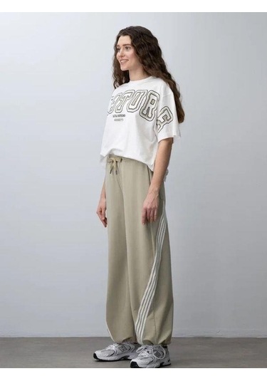 Kız Çocuk Future Baskılı Çizgili Oversize Eşofman Takım-15537 Yeşil