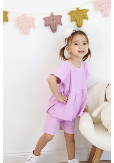 Fırfırlı Şortlu Takım Lila