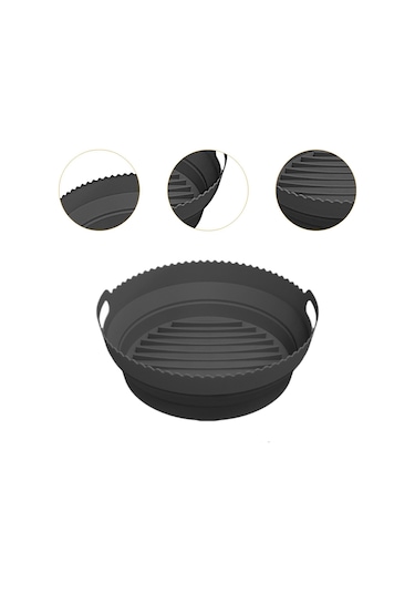 Homyl Katlanabilir Silikon Hava Fritöz Astarı Yedek Yuvarlak Siyah