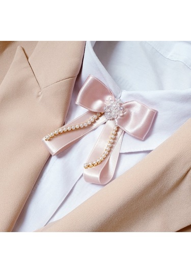 Pegu Lux Kurdele İncili Aksesuarlı Pudra Yaka Gömlek Ceket Broş, Yaka İğnesi 43 Pudra