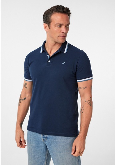 Javeir Erkek Regular Fit Çizgi Detaylı Polo Yaka T-shirt Lacivert