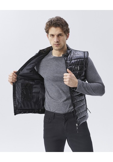 Rugan Deri Yelek Siyah Parlak Renk