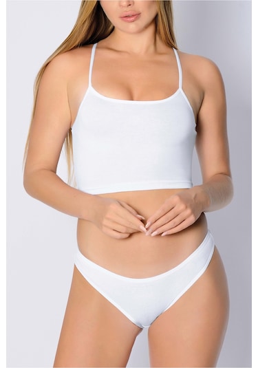 Pamuk Ribana Düz Bikini Beyaz