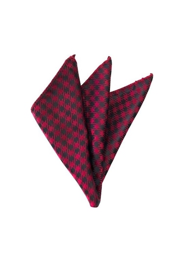 Venchy Bordo Siyah Kazayağı Desen Mendilli Kravat 4240 - 5Mk Bordo