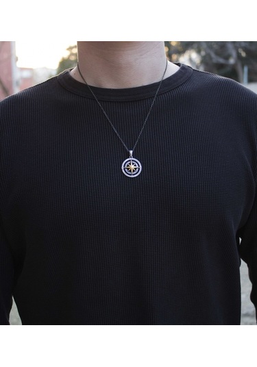 925 Ayar Gümüş Pusula Tasarım Erkek Kolye 552564768