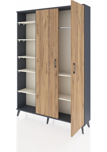 Arges Dolap 7 Raflı 2 Kapaklı Tek Askılı 132x30x195 Antrasit-... Antrasit