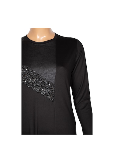 Missbah Kadın Aysın Büyük Beden Kristal Kumaş Payetli Siyah Elbise Siyah