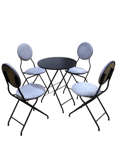 Gri Kumaş Metal Bahçe Takımı - 4 Sandalye + 1 Masa