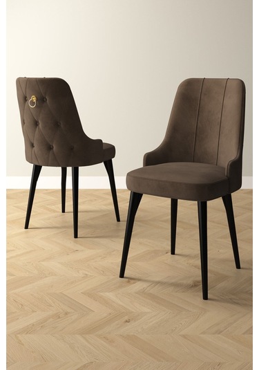 Mabel Siyah Mermer Desen 80x132 Açılabilir Yemek Odası Takımı 6 Adet Sandalye Kahverengi