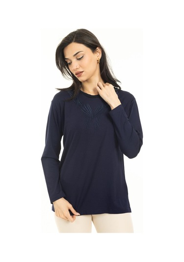 Yeni Sezon Kadın Orta Yaş ve Üzeri Yeni Desen Triko Yaka Likralı Anne Penye Bluz 30520-lacivert