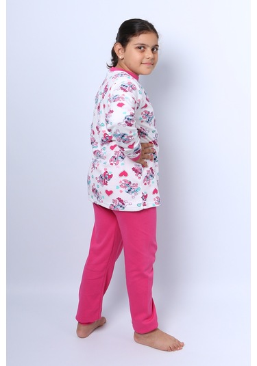 Kız Çocuk Pijama Takımı Baskılı Ribanalı C50 Koyupembe