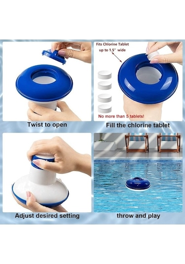 Pazly 1 Lbs Uzun Süreli Klor Tabletleri - Havuz/jakuzi Temizleyici, Güneş Koruma, Pas Önleyici, Şişme Dispenser Hediyeli